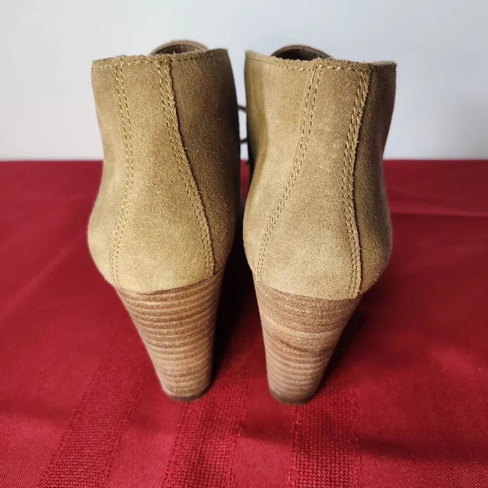 Lucky Brand Yamene Suede Wedge Booties Lace Up Ankle Boots Tan Brown Size 7.5 M
